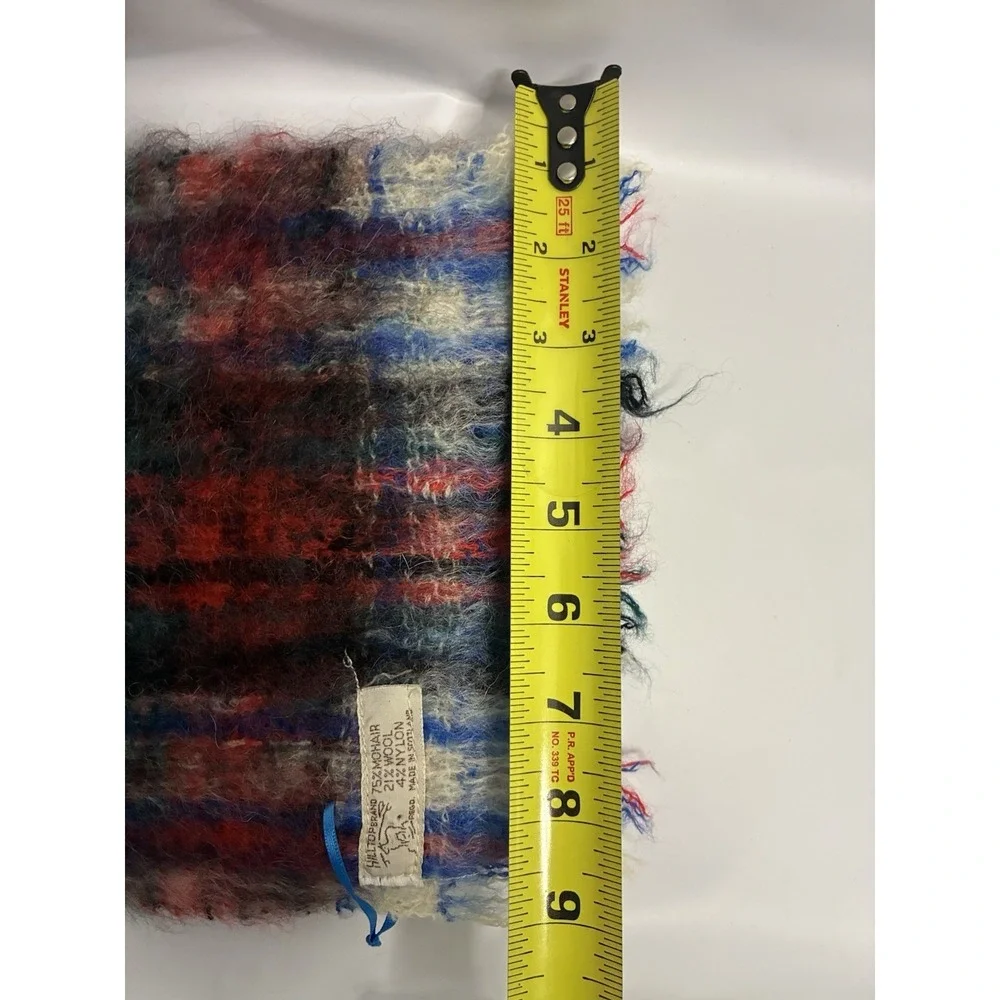Hilltop Brand Vintage Tartan Mohair Wool Nylon Scarf Red Plaid Made In Scotland